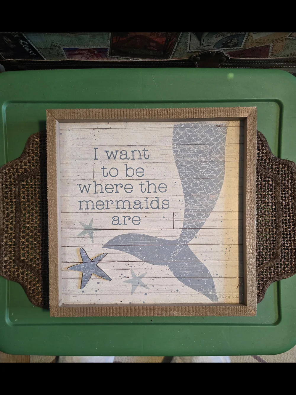 Wood Framed Mermaid Tail Wall Sign - Nautical Coastal Decor
